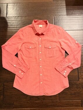 J. Crew The Perfect Shirt Women’s Coral Button-Up Long Sleeve Shirt